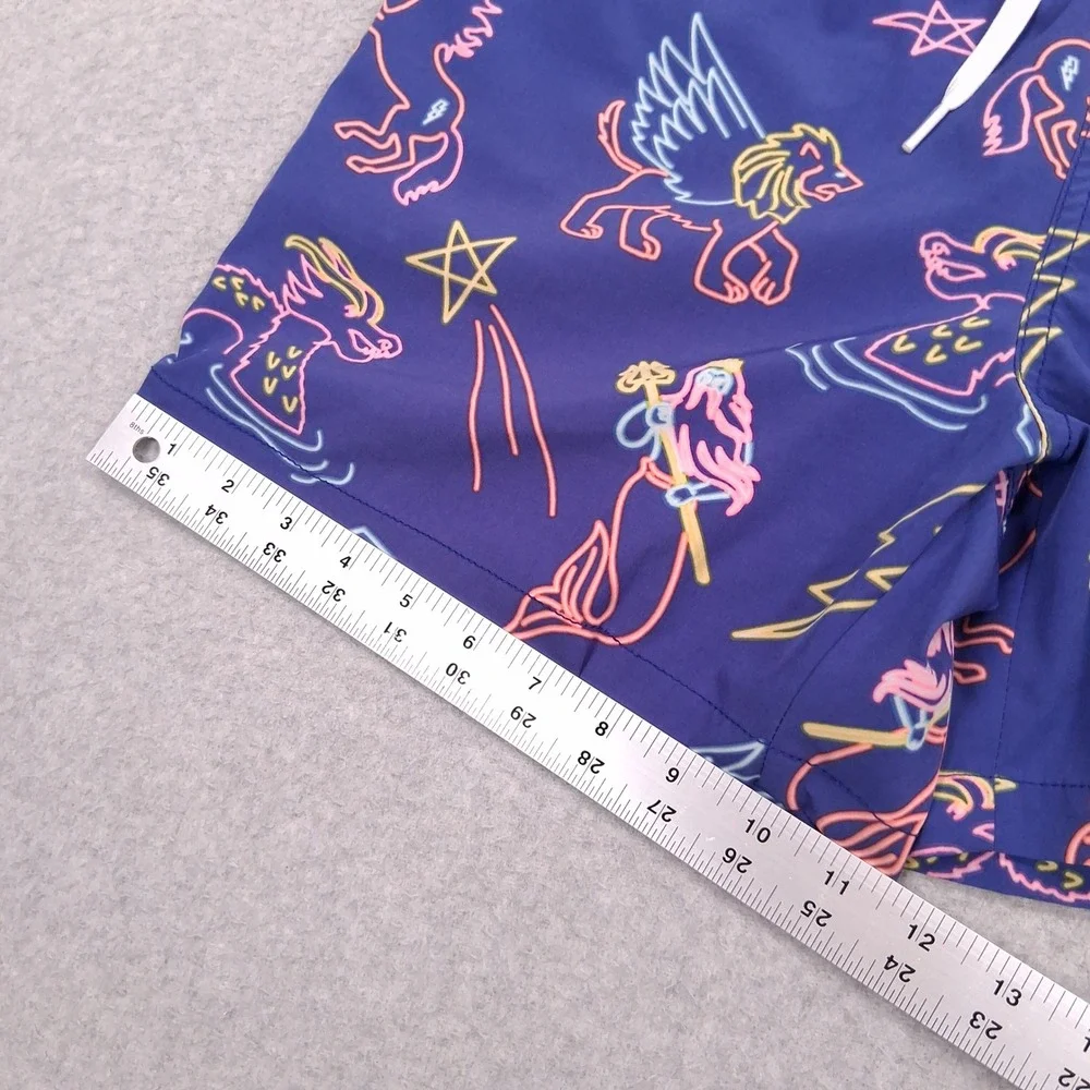 Chubbies Swim Trunks Mens Medium Blue Neon Lights Mythical Creatures Print Short